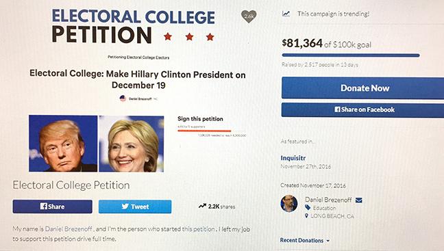 The home page of the site.
Credit: Electoralcollegepetition.com