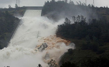 The Oroville Dam while it was overflowing. Credit: Associated Press