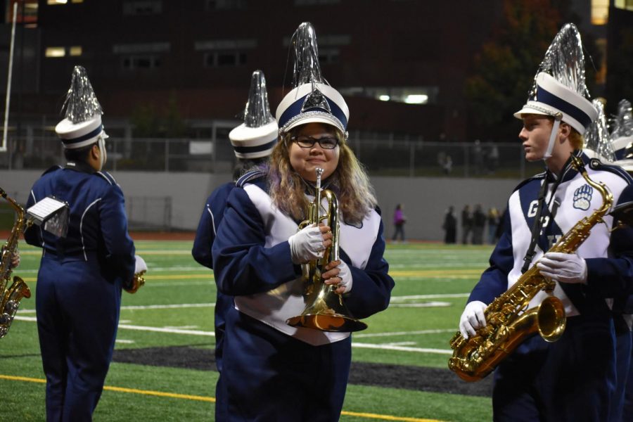 Claire+Calabrese+preparing+for+the+halftime+show+at+the+homecoming+game.