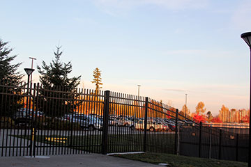 One of the gates outside the entrance by the gym.