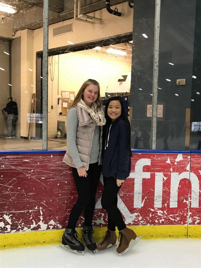 Students ice skating at Comcast Arena