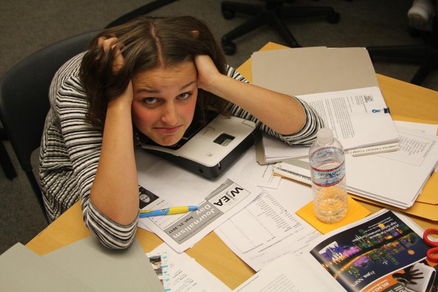 Freshman Lauren Peltier, overwhelmed with work