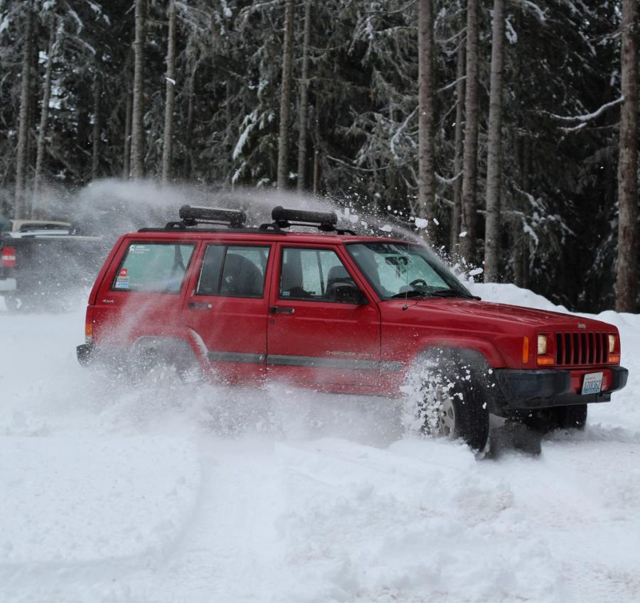 A car going through snow.