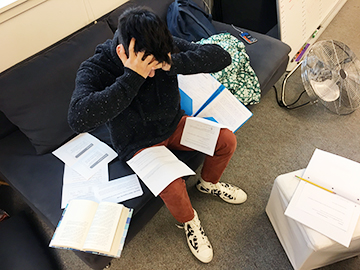 Student Blake Beltran stresses over an extreme homework load.