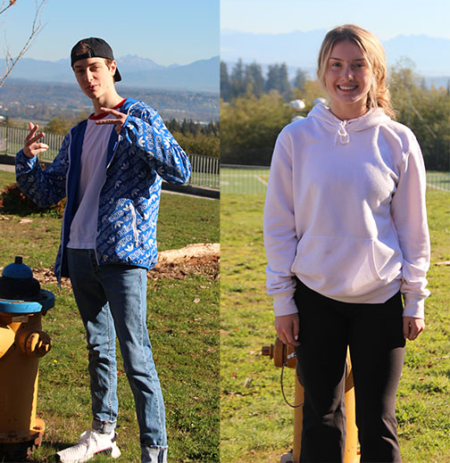 Right: Teo is rocking his Adidas rain jacket with his flashy sneakers and a comfy sweatshirt.Left: Leah’s wearing her cozy white sweater and a comfy pair of Lululemon yoga pants paired with fuzzy socks and Birkenstocks. 