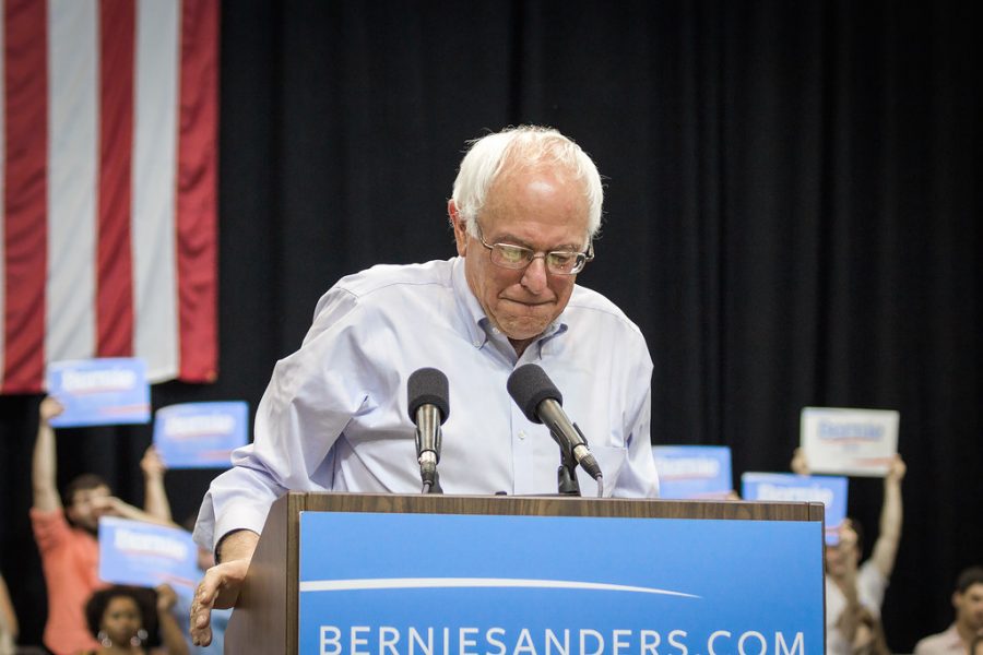 Senator Bernie Sanders speaks at a rally.
Credit: Nick Solari