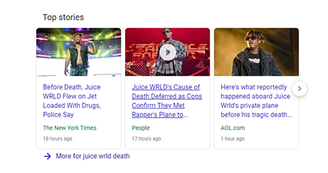 News stories about Juice Wrld's death.