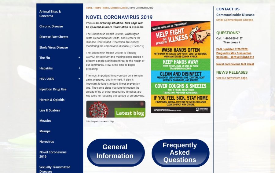 The homepage of the Snohomish Health District's COVID-19 resource center.
