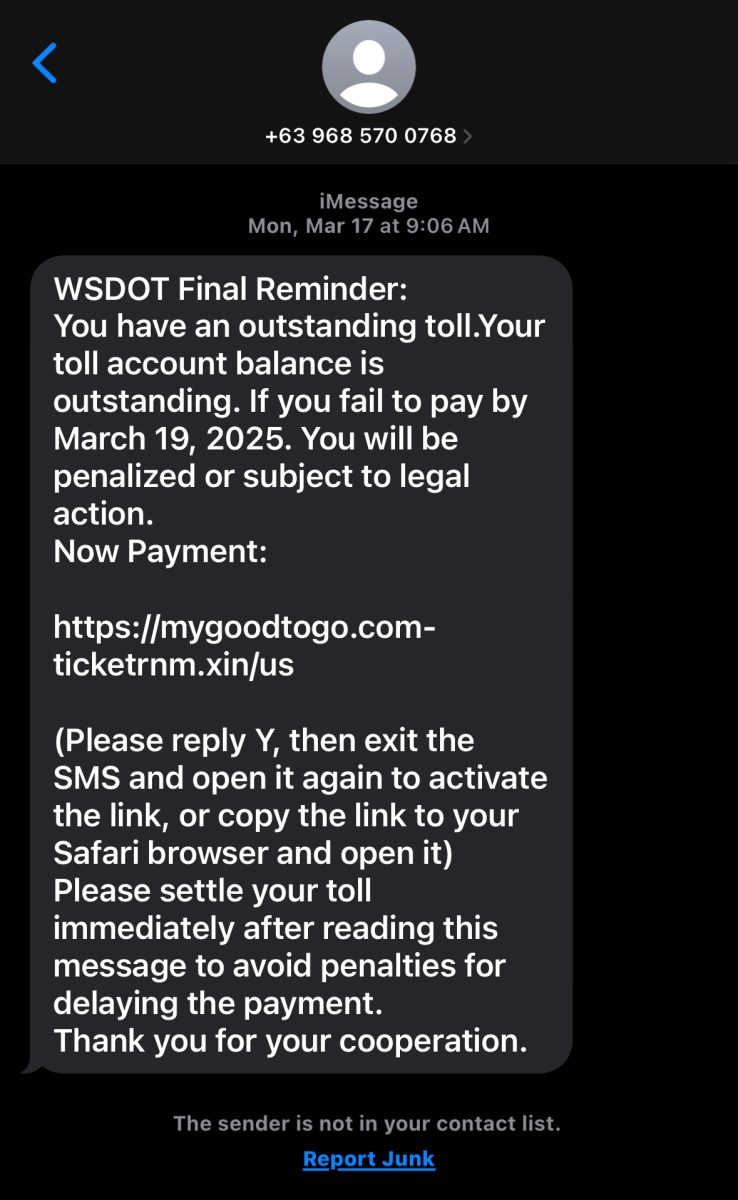 WSDOT Scam Text Messages