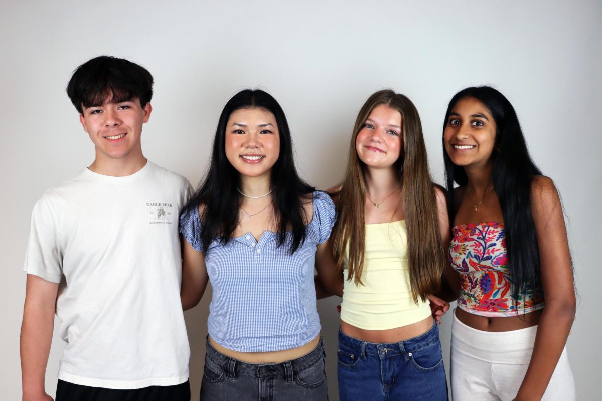 The sophomore class officers Leo Valpiani, Kaitlyn Wong, Hadley Isaacson, and Hasini Suryadevara.